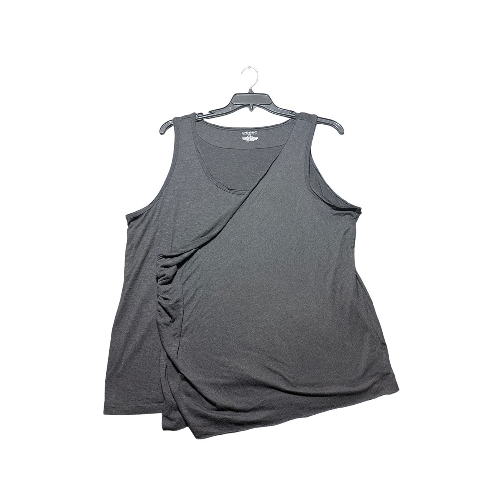 Lane Bryant Tank Top Women 26/28 Black Excellent‎ Asymmetrical Ruched Zip Accent